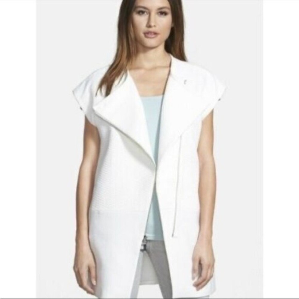 Elie Tahari Prado Assyymetrical Zipper Blazer Vest in Sky White.L